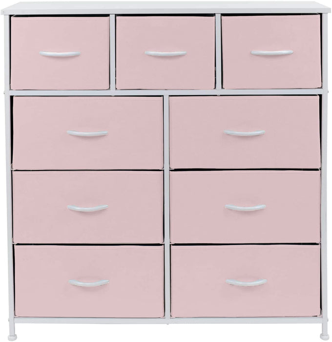 Solid Pink 9-Drawer Dresser with Fabric Bins