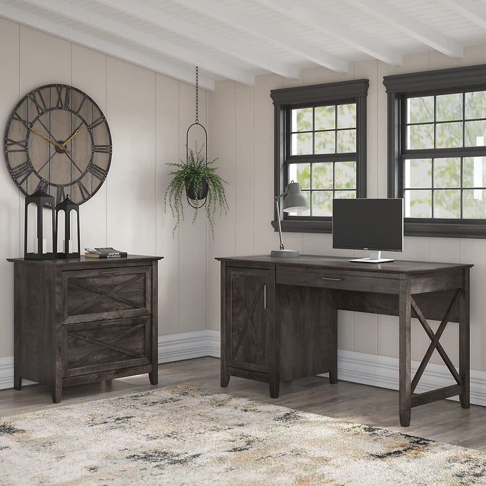 Key West Desk with Storage and Lateral File, Gray