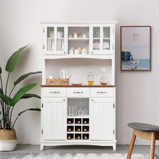 White Kitchen Hutch Sideboard with Wine Bottle Modulars