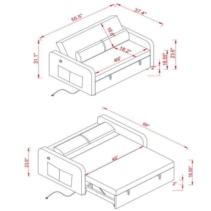 Convertible Loveseat with Pull Out Bed - Black