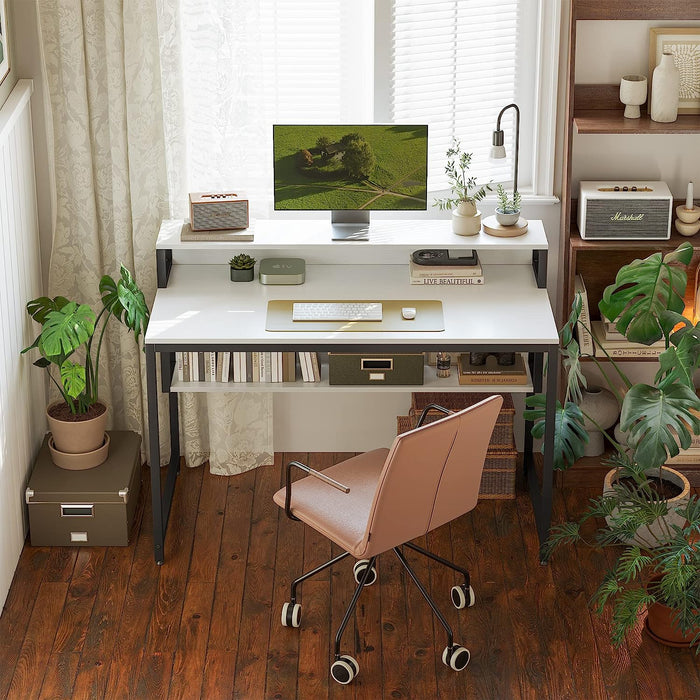 47″ White Desk with Storage and Bookshelf