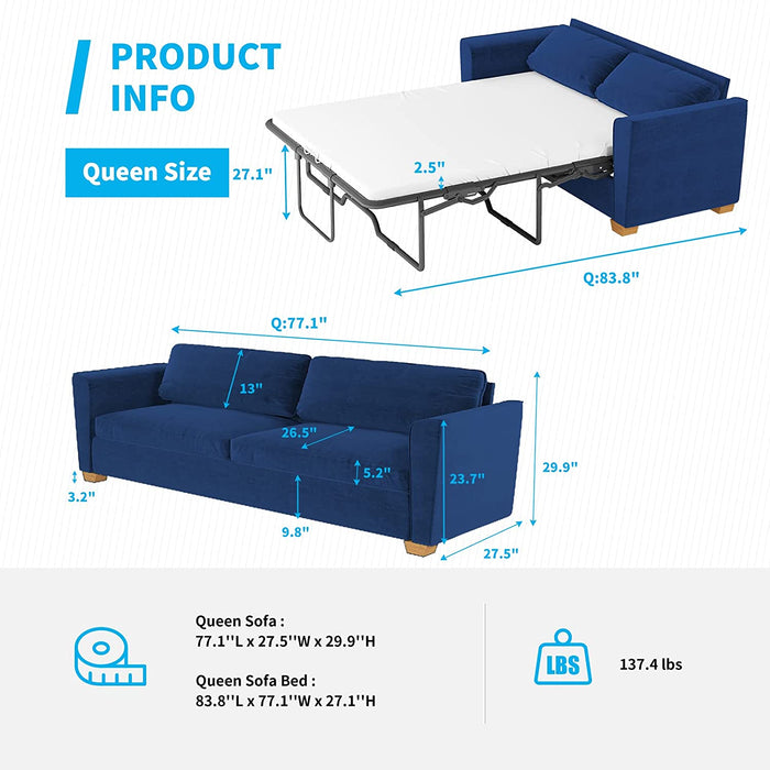84″ Pull Out Sofa Bed for Small Spaces