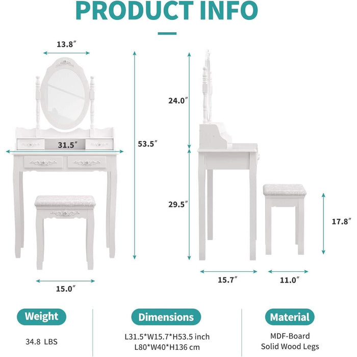 White Bedroom Makeup Table Set