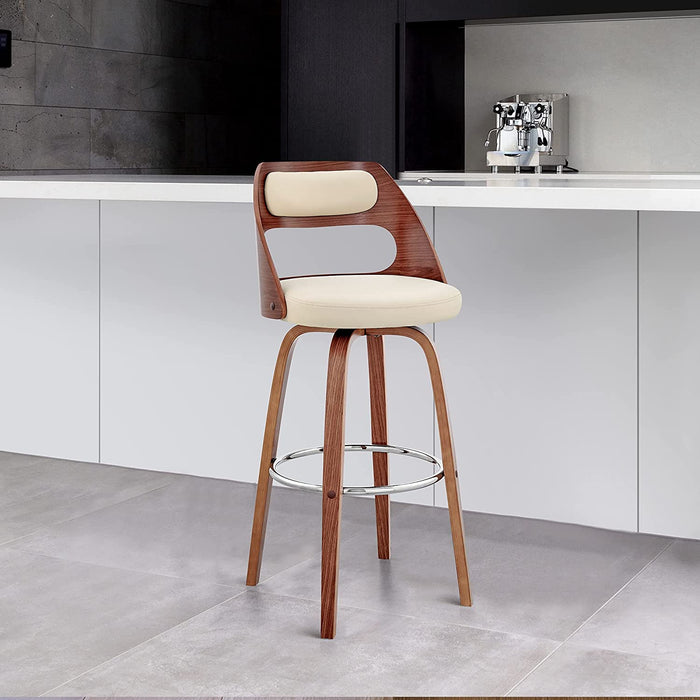 Cream Faux Leather Walnut Wood Bar Stool