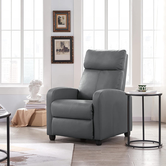 Gray PU Leather Recliner Sofa with Lumbar Support