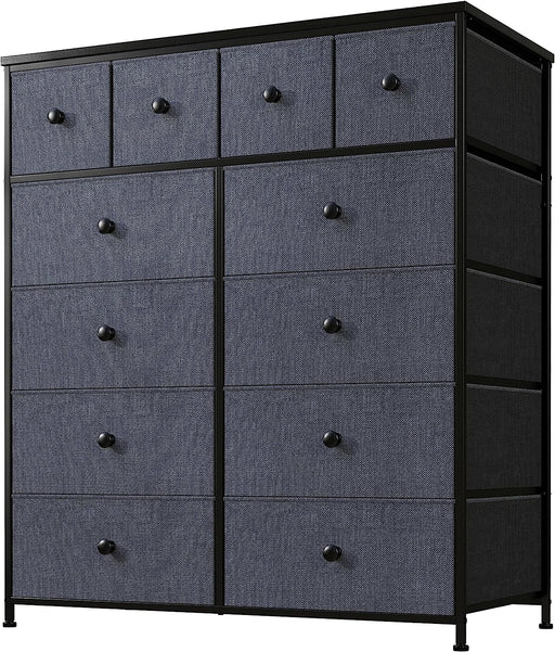 Grey Fabric 12-Drawer Dresser with Metal Frame