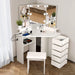 Corner Vanity Desk with Lights and Drawers