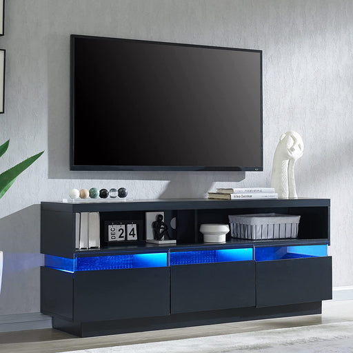Modern Black TV Stand with LED Lights