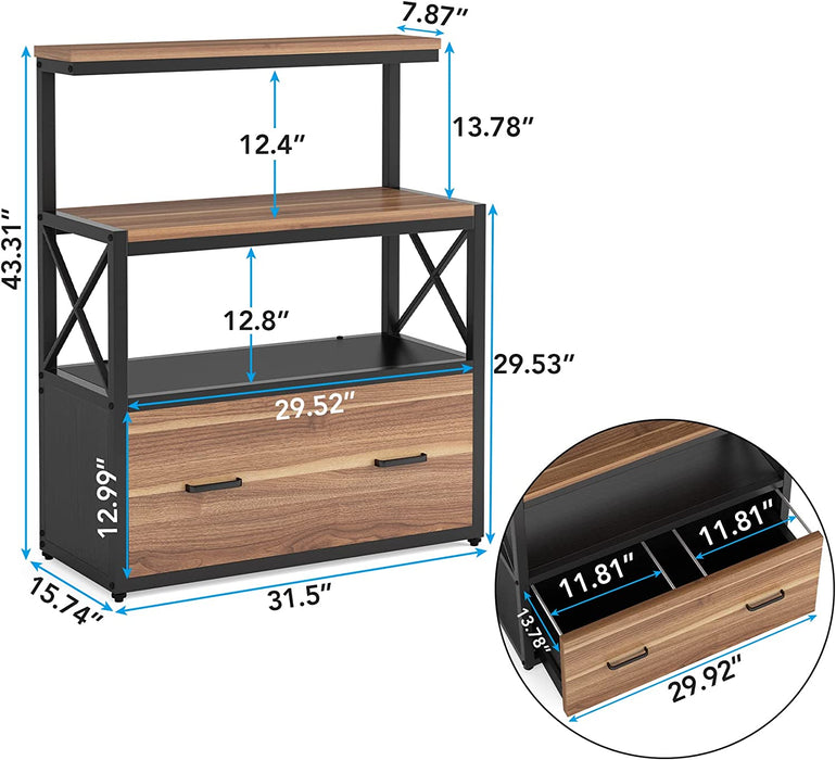 Modern File Cabinet with Printer Stand and Shelves