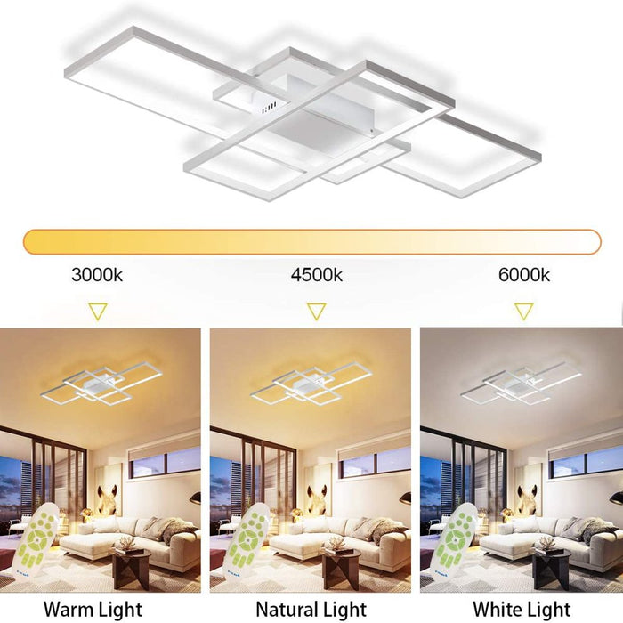 Ceiling Light Dimmable LED Chandelier with Remote Control, Modern 50W 3-Layer Square Ceiling Lamp Acrylic Flush Mount Ceiling Lights Fixtures for Bedroom Dining Living Room Kitchen(White)