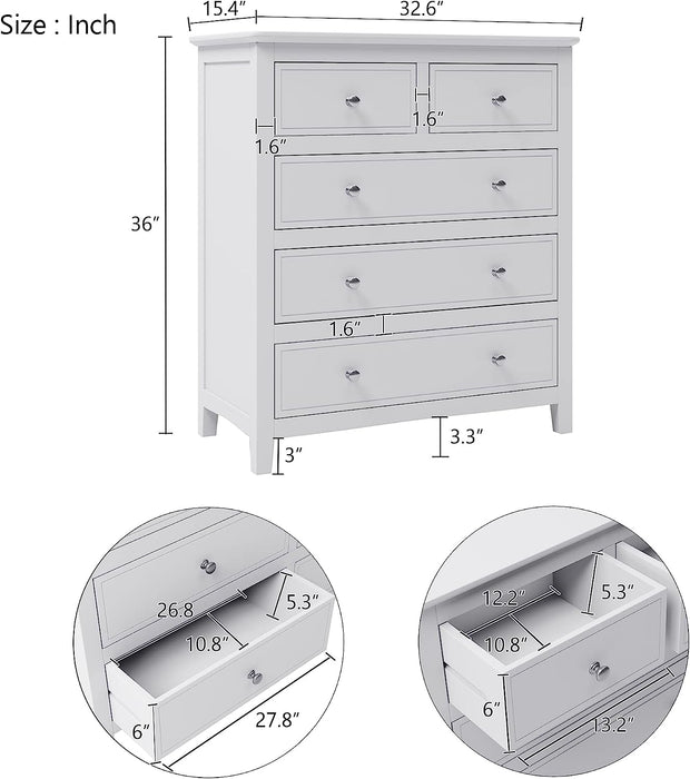 White Solid Wood 5-Drawer Storage Chest