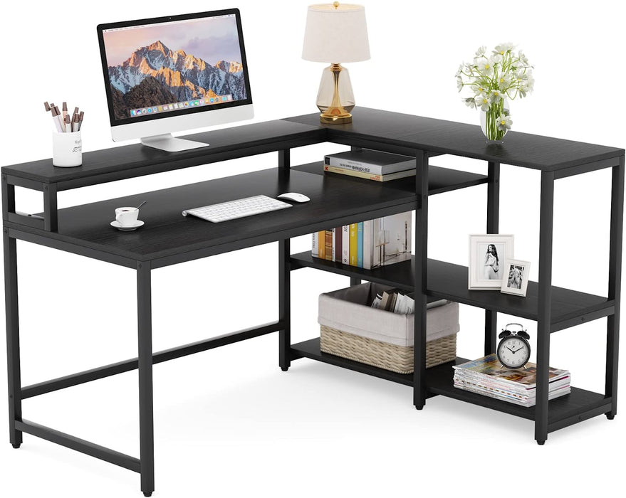 Black Industrial L-Shaped Computer Desk