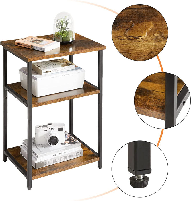 Rustic Brown Industrial Nightstand with Storage