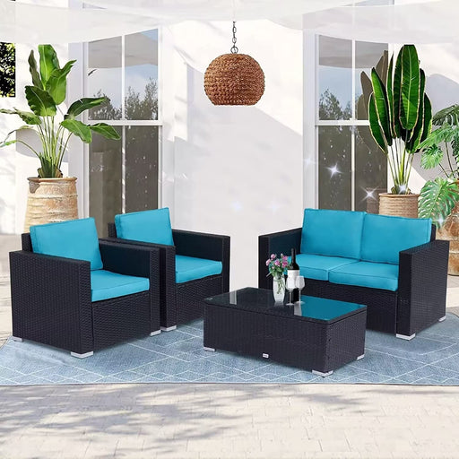 4 Piece Patio Furniture Set - Outdoor Conversation Sets with Coffee Table, Sectional Sofa Couch Chair Black PE Wicker, Rattan Porch Furniture W/Washable Cushion for Backyard Lawn Garden