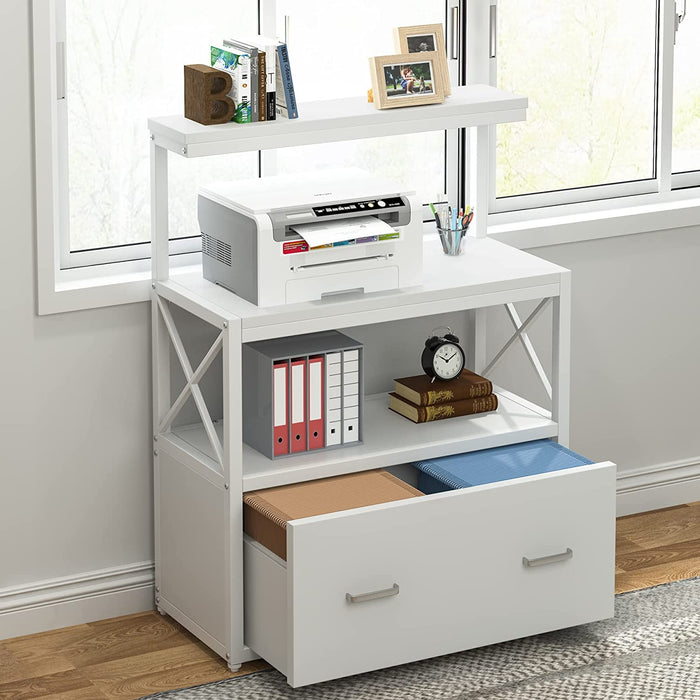 Modern File Cabinet with Printer Stand and Shelves