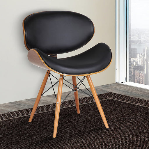 Cassie Dining Chair in Black Faux Leather and Walnut Wood Finish