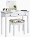 White Vanity Set with Flip Top Mirror and Drawers