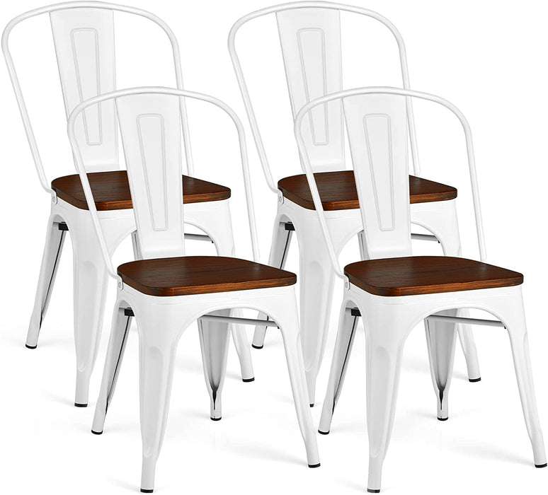 Set of 4 White/Brown Tolix Style Chairs
