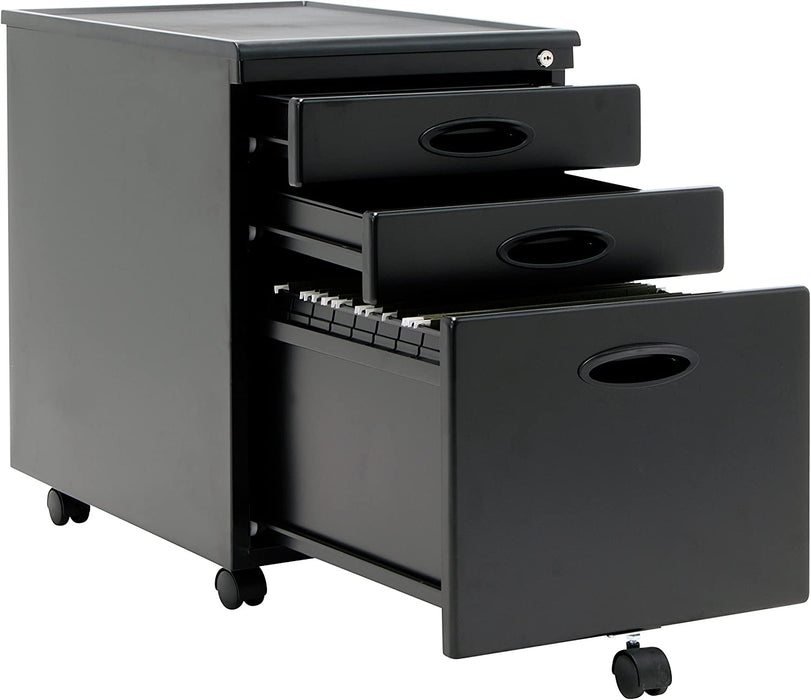 Black 3-Drawer Mobile File Cabinet with Lock