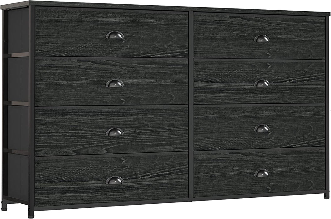 Black Oak 8-Drawer Dresser for TV Stand and Storage