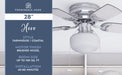 Prominence Home Hero 28" Brushed Nickel Flushmount Small Room Ceiling Fan with 5 Blades, Globe Light Kit & Pull Chains