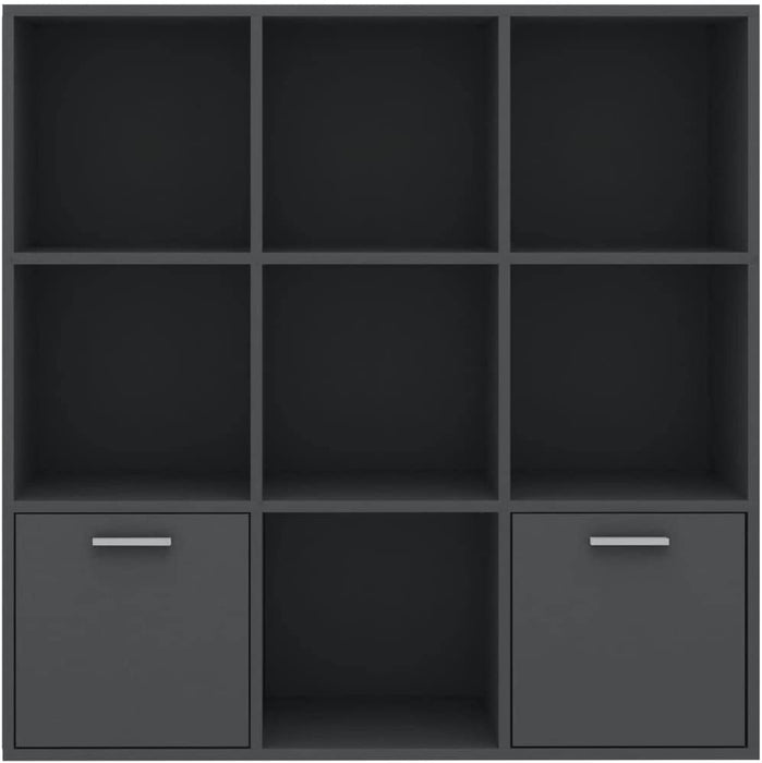 Tall Grey Bookcase with Doors and Shelves