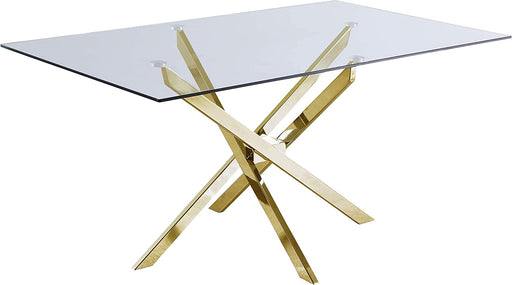 Tempered Glass Top Dining Table with Durable Gold Metal Base, 60″