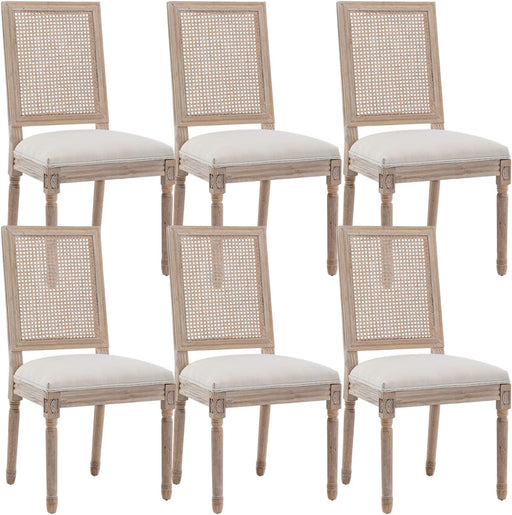 French Country Square Backrest Rattan Dining Chairs, Set of 6