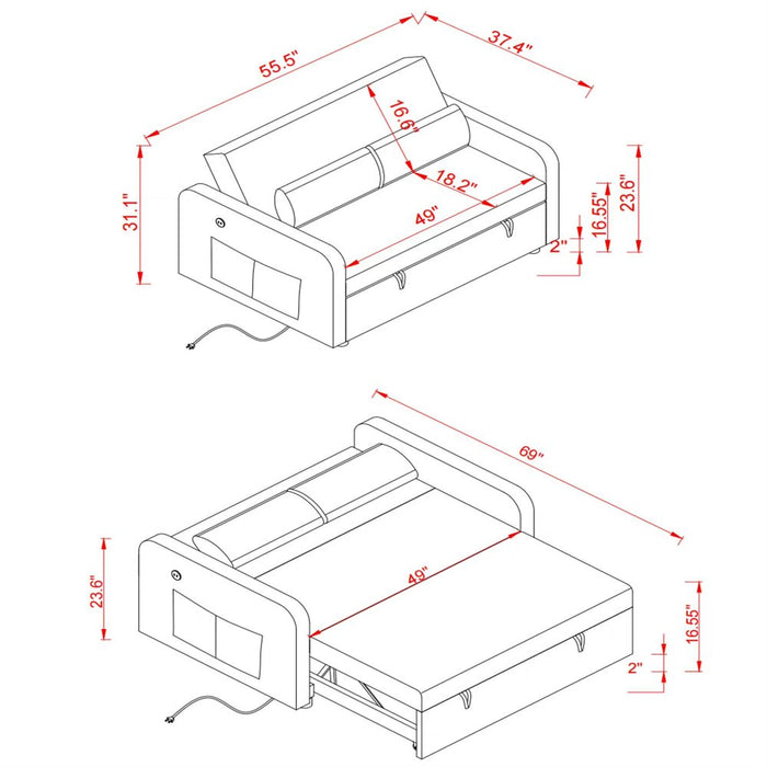 Gray Loveseat Sofa with Pull-Out Bed