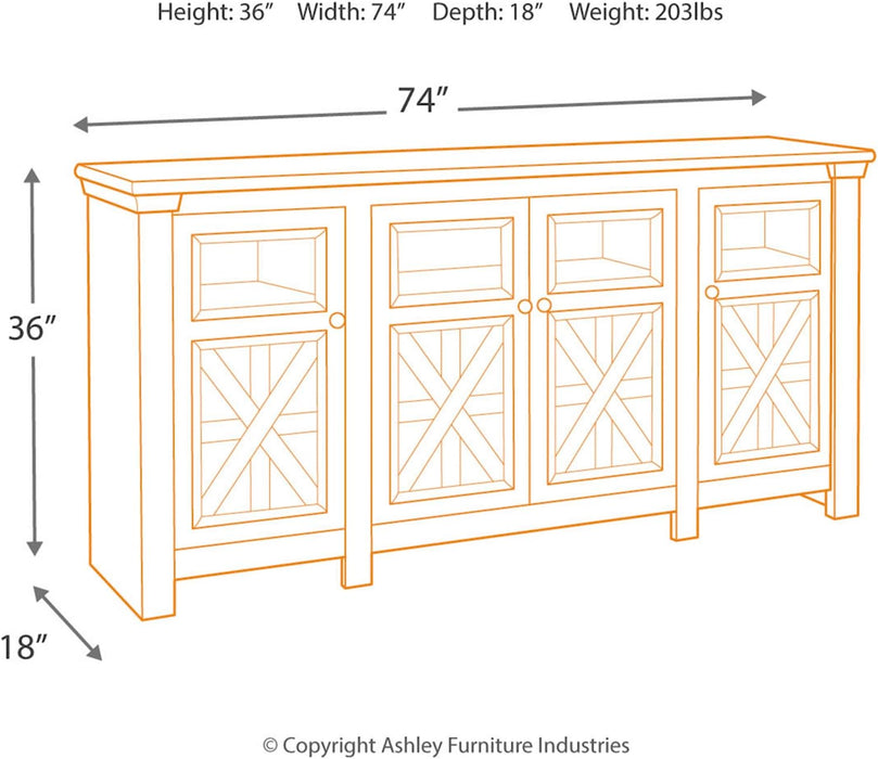 Farmhouse TV Stand, 72", 3 Cabinets, Whitewash