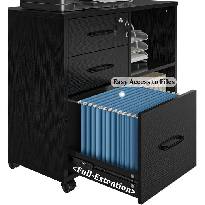 Mobile File Cabinet with Open Storage Shelf
