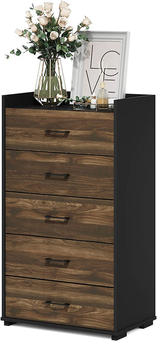 Columbia Walnut/Black 5-Drawer Chest