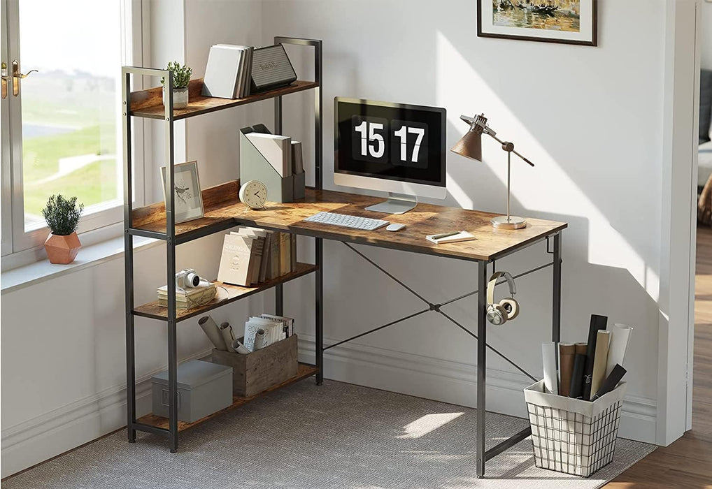 Small L-Shaped Desk with Storage Shelves