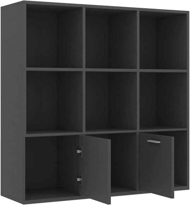 Tall Grey Bookcase with Doors and Shelves