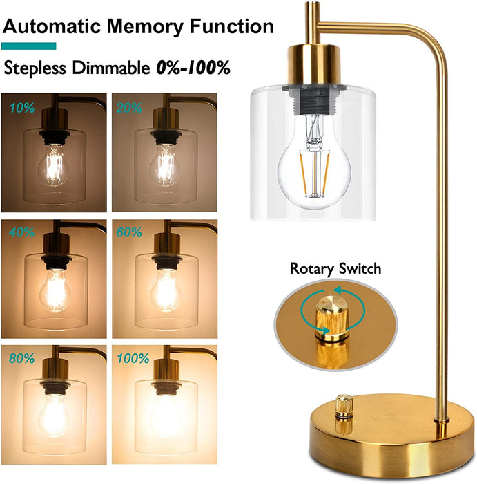 Gold Industrial Table Lamp with 2 USB Ports