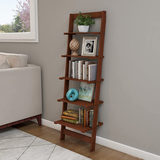 Walnut Leaning Bookshelf with 5 Tiers