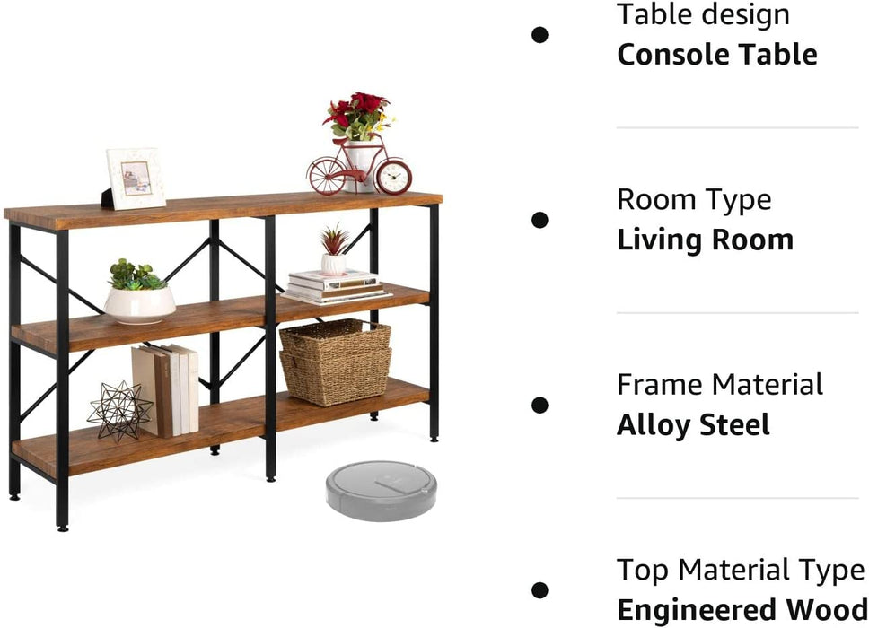 Rustic 3-Tier Console Table with Storage