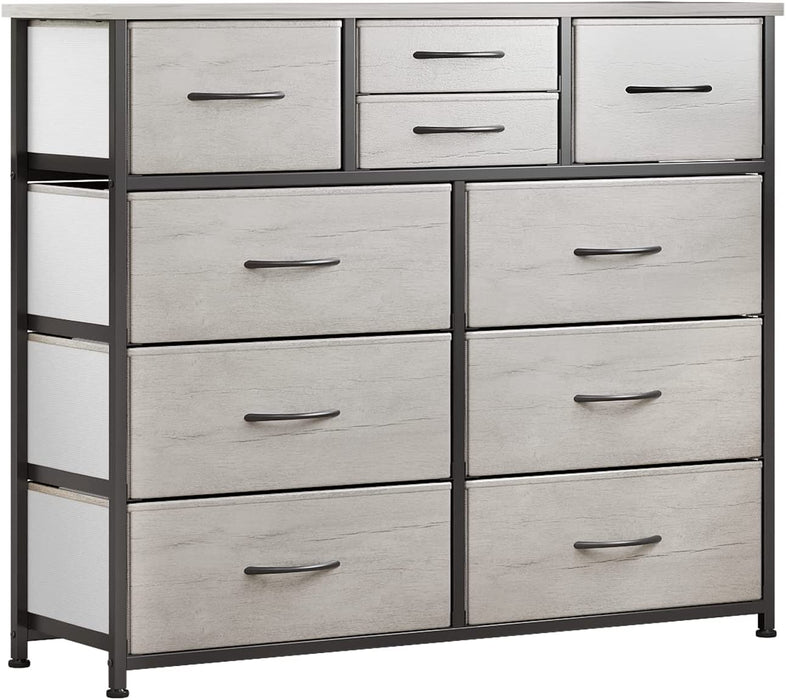 Grey 4 Drawer Chest of Drawers with Wood Top and Nightstand