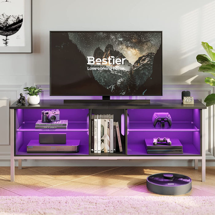 70 Inch TV Stand with LED Light and Glass Shelves