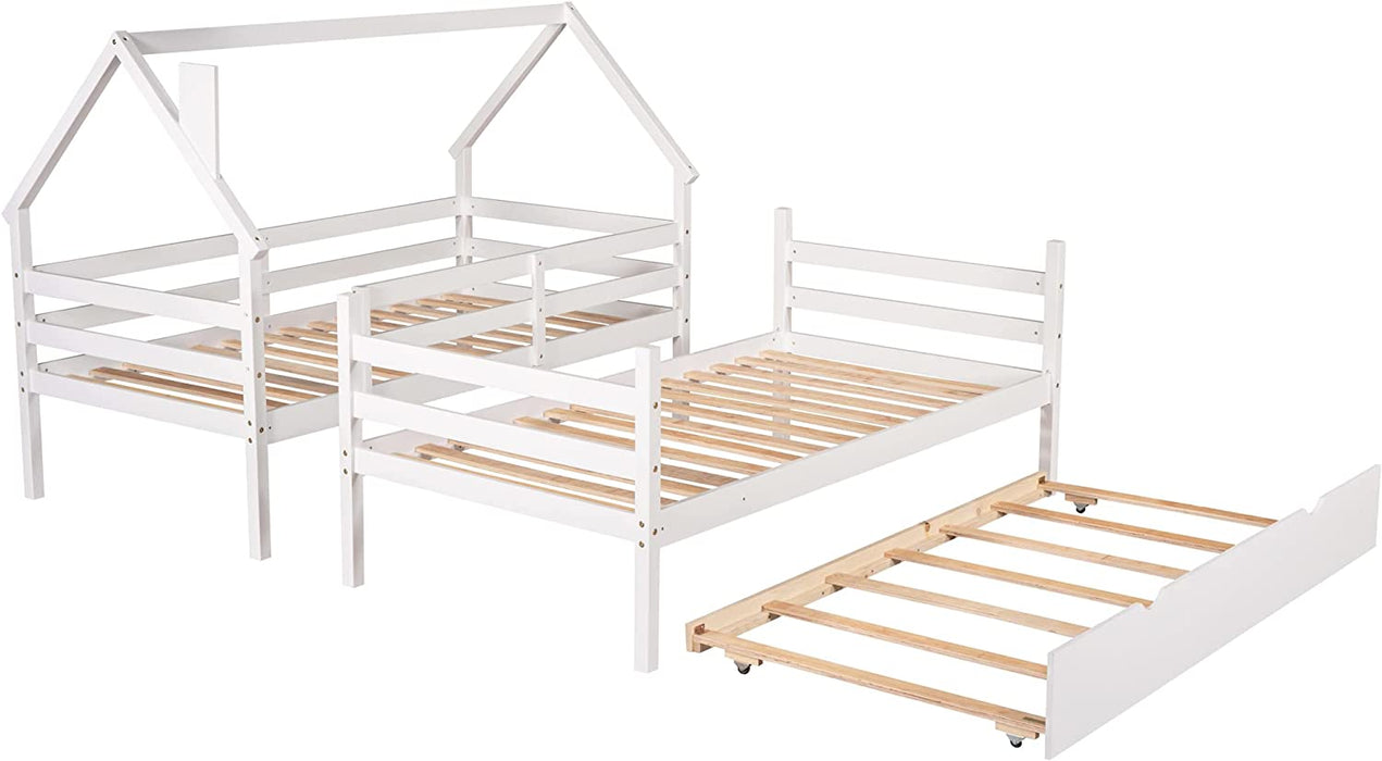 Triple Twin Bunk Bed, Wood, Space-Saving
