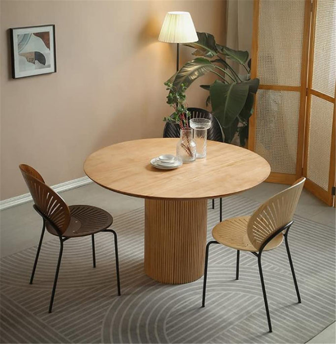 White Solid Wood Circular Tabletop Dining Table