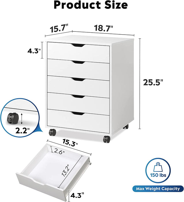 White 5-Drawer Dresser Cabinet