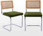 Velvet and Rattan Dining Chairs, Green