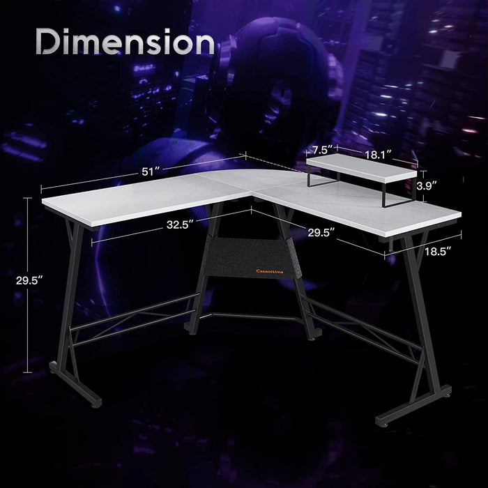 L-Shaped Gaming Desk with Monitor Stand, White