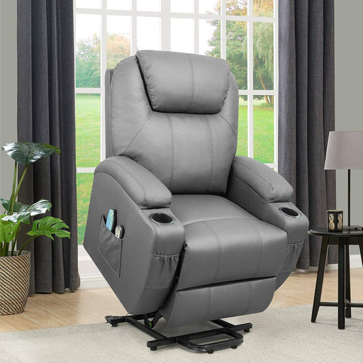 Gray Power Lift Recliner with Massage & Heat