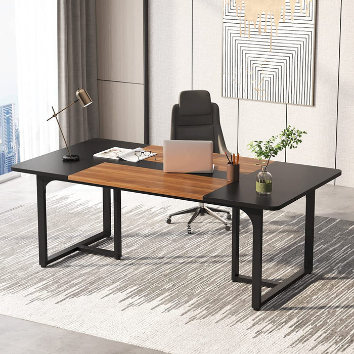 Large Executive Desk with Metal Frame and Wooden Workstation