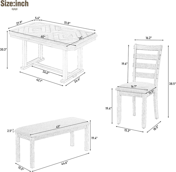 6-Piece Rubber Wood Dining Table Set