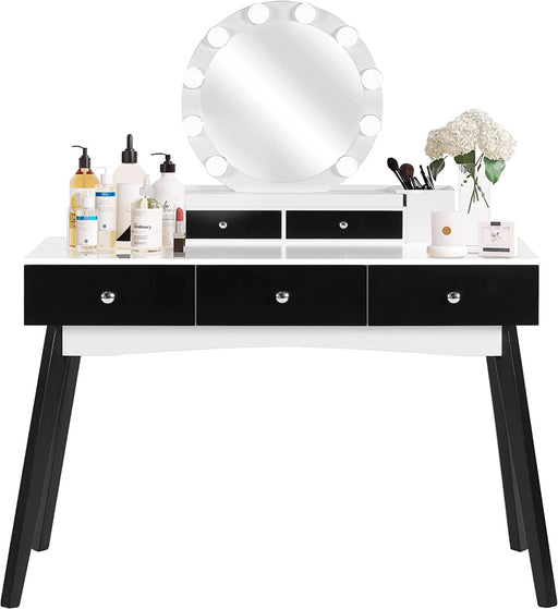 White Girls Vanity Table Set with round Lighted Mirror