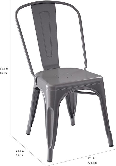 Set of 4 Dark Grey Metal Dining Chairs