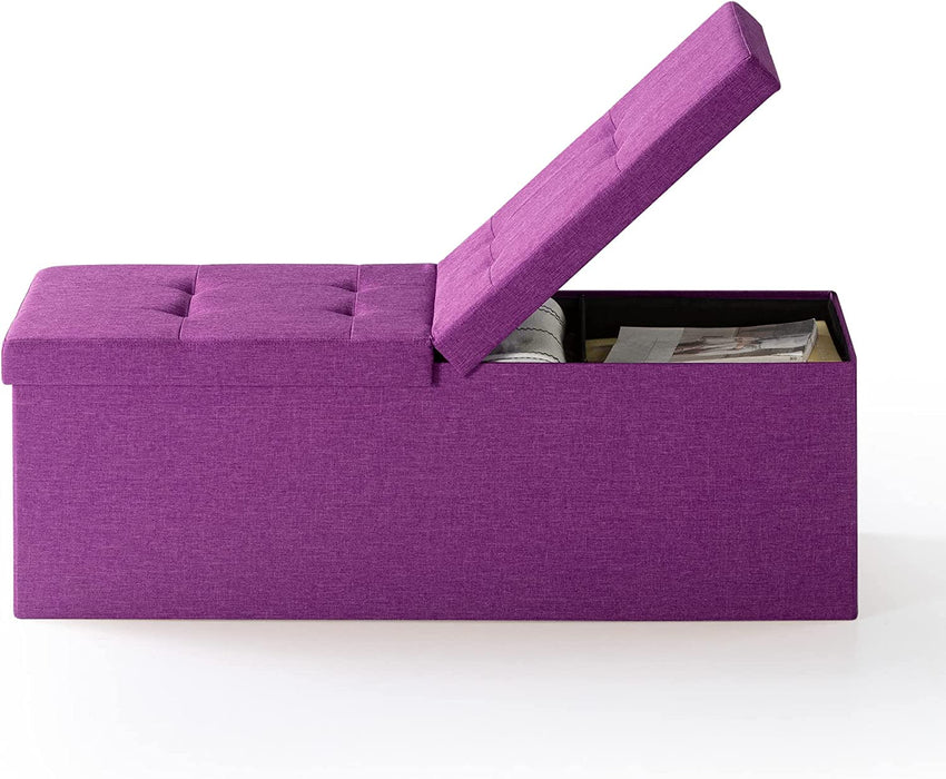 Purple Tufted Folding Box Chest Ottoman, 45″